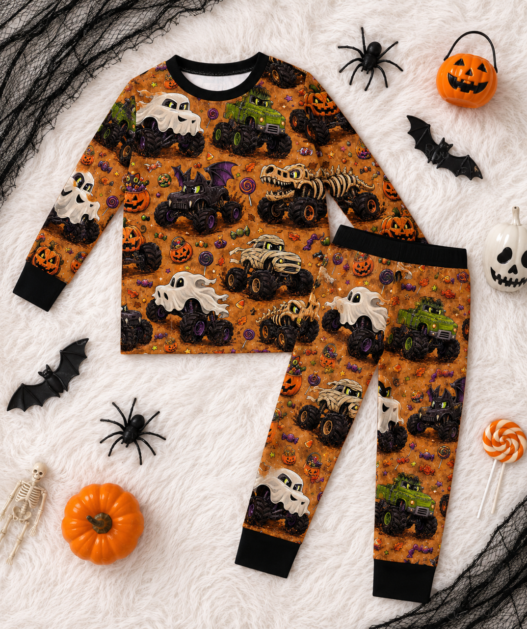 Halloween Monster Truck Bamboo 2 Piece Sleeper Pajamas