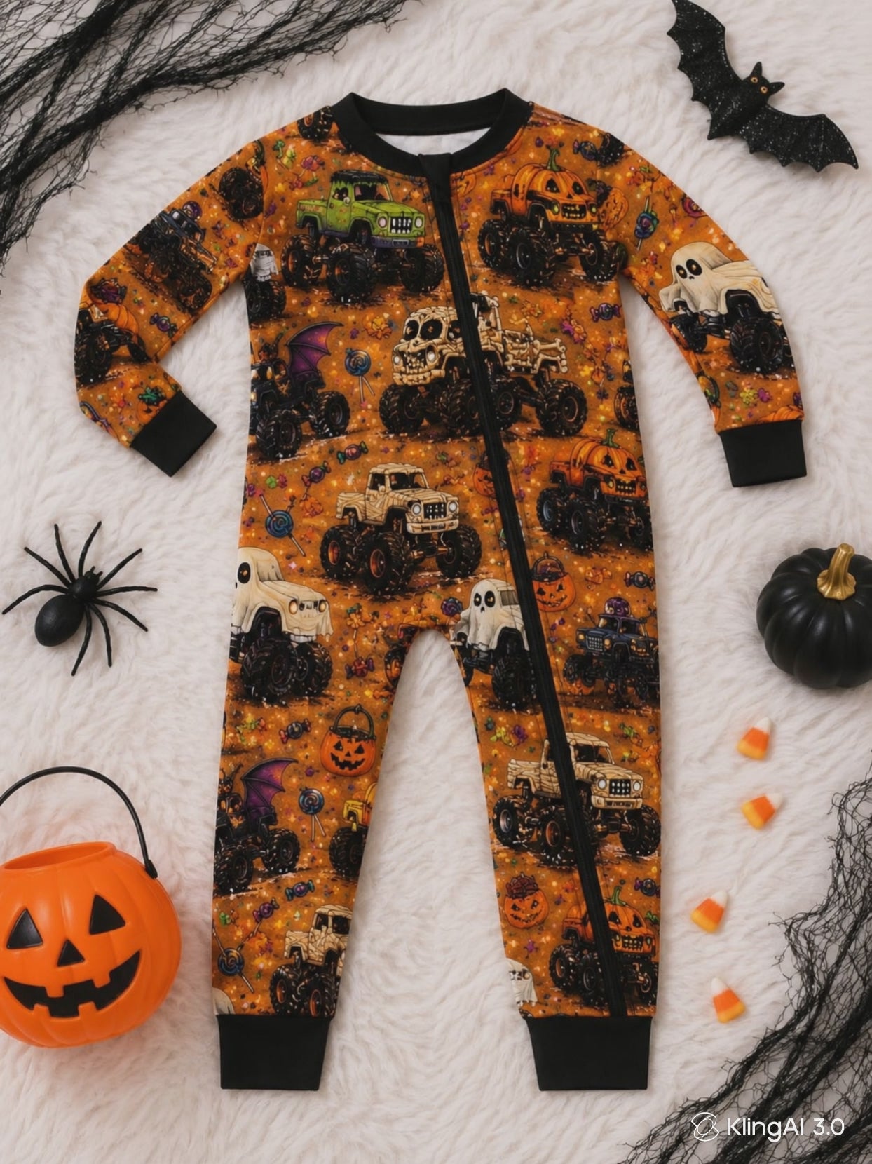 Halloween Monster Truck Bamboo Convertable Sleeper Pajamas